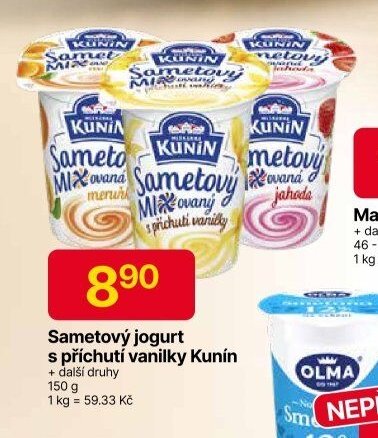Sametový jogurt s příchutí Kunín