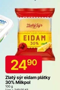Zlatý sýr eidam plátky 30% Milkpol
