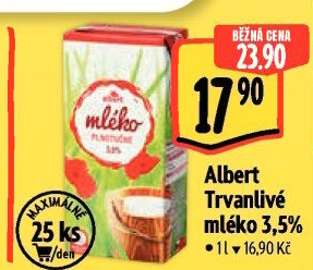 Mléko trvanlivé Albert - 3,5% plnotučné
