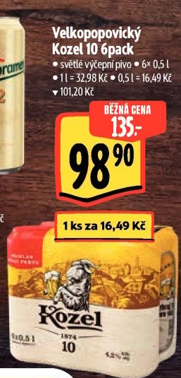 Pivo světlé výčepní 10°Velkopopovický Kozel