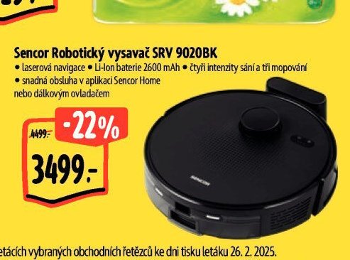 Sencor Robotický vysavač SRV 9020BK