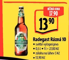 Pivo světlé výčepní Rázná 10° Radegast