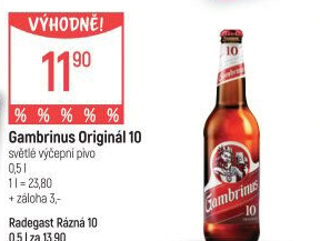 Pivo světlé výčepní Originál 10° Gambrinus