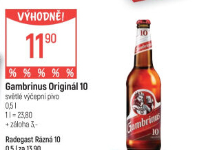 Pivo světlé výčepní Originál 10° Gambrinus
