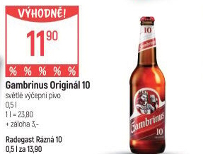 Pivo světlé výčepní Originál 10° Gambrinus