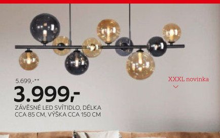 ZÁVĚSNÉ LED SVÍTIDLO, DÉLKA CCA 85 CM, VÝŠKA CCA 150 CM