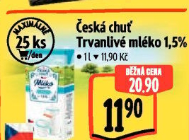 Mléko trvanlivé Česká chuť - 1,5% polotučné