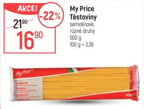 Těstoviny semolinové My Price