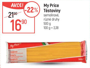 Těstoviny semolinové My Price