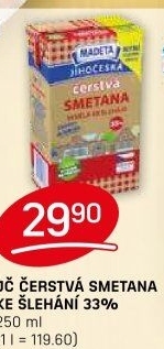Smetana čerstvá ke šlehání Jihočeská Madeta 33%
