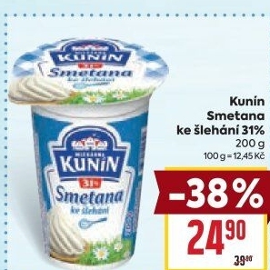 Smetana ke šlehání Mlékárna Kunín 31%