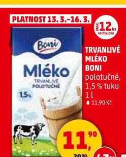 Mléko trvanlivé Boni - 1,5% polotučné