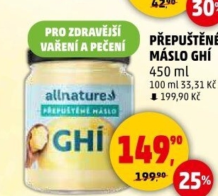 Přepuštěné máslo Ghí Allnature