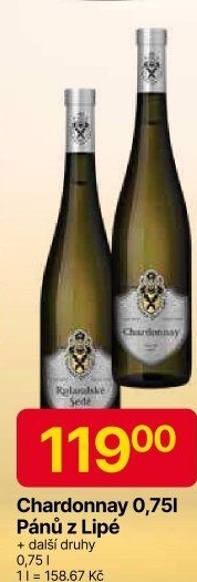 Víno Chardonnay Vinařství Pánů z Lipé