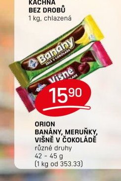 ORION BANÁNY, MERUŇKY, VIŠNĚ V ČOKOLÁDĚ