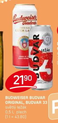 Pivo světlý ležák Original Budweiser Budvar
