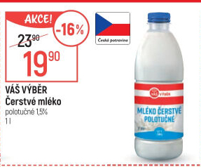 Mléko čerstvé Váš Výběr- 1,5% polotučné