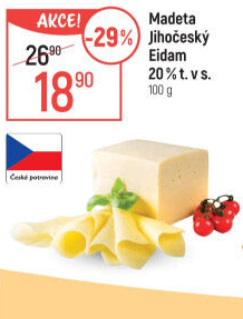 Sýr Eidam Jihočeský 20% Madeta