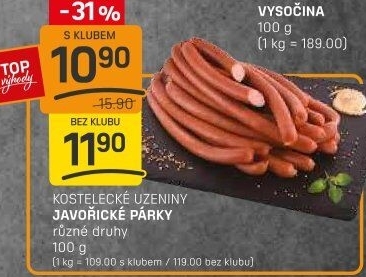 Párky javořické Kostelecké uzeniny