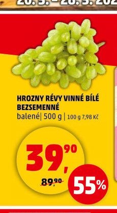 Hrozny révy vinné bílé bezsemenné 500 g