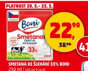 Smetana ke šlehání 33 % Boni 250 ml