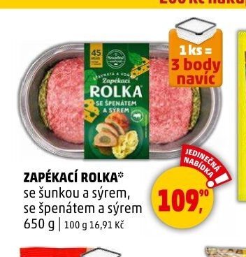 Zapékací rolka se šunkou a sýrem, se špenátem a sýrem