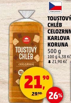Toustový chléb celozrnný Karlova Koruna