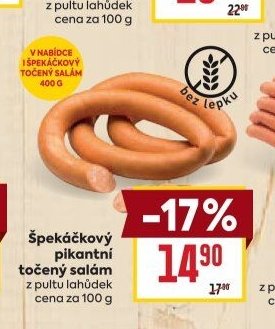 Špekáčkový pikantní točený salám z pultu lahůdek