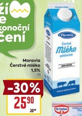 Mléko čerstvé Moravia - 1,5% polotučné