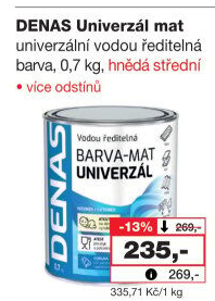 Vodou ředitelná vrchní barva Denas Uni Mat