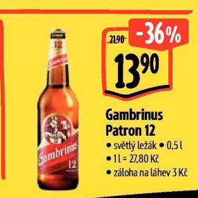 Pivo světlý ležák 12° Patron Gambrinus