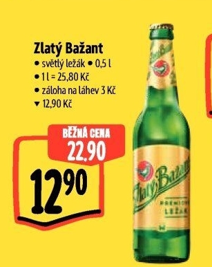 Pivo světlý ležák 12° Zlatý Bažant