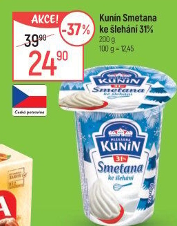 Smetana ke šlehání Mlékárna Kunín 31%