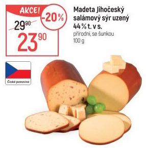 Sýr uzený salámový 44% Jihočeský Madeta