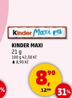 Tyčinka čokoládová mléčná Maxi Kinder