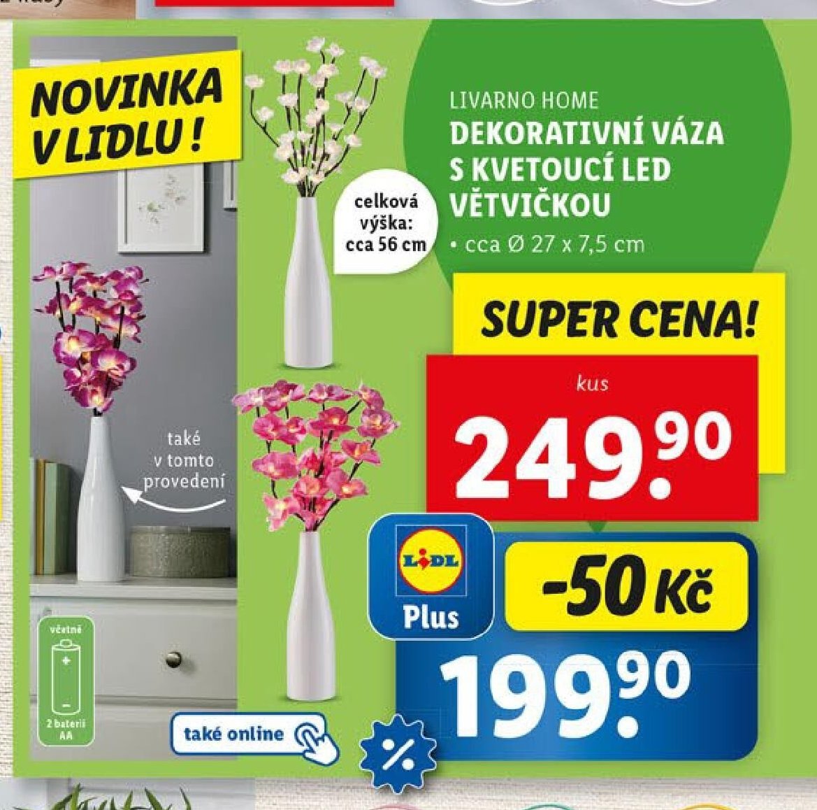 LIVARNO HOME DEKORATIVNÍ VÁZA S KVETOUCÍ LED VĚTVIČKOU