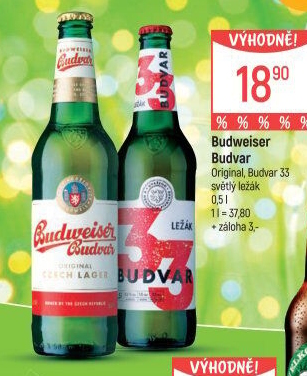 Pivo světlý ležák Original Budweiser Budvar
