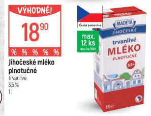 Mléko trvanlivé Jihočeské Madeta - 3,5% plnotučné