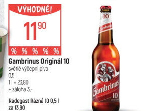 Pivo světlé výčepní Originál 10° Gambrinus