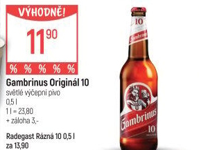 Pivo světlé výčepní Originál 10° Gambrinus