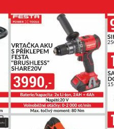 Vrtačka aku s příklepem Festa Brushless Share20v