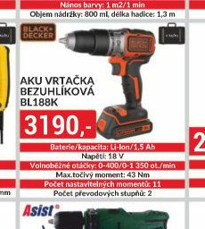 Aku vrtačka bezuhlíková BL188K