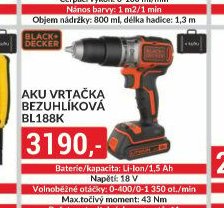 Aku vrtačka bezuhlíková BL188K
