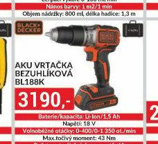 Aku vrtačka bezuhlíková BL188K