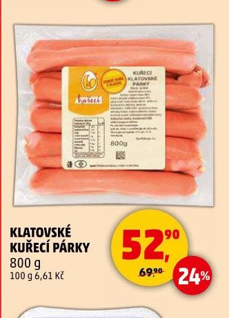 KLATOVSKÉ KUŘECÍ PÁRKY 800 g