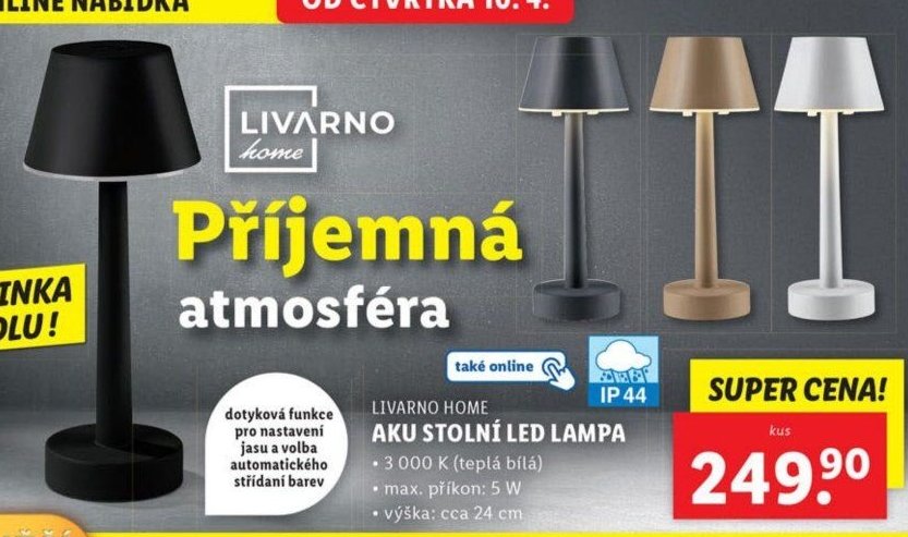 LIVARNO HOME AKU STOLNÍ LED LAMPA