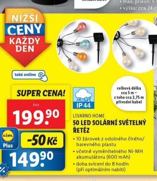 LIVARNO HOME 50 LED SOLÁRNÍ SVĚTELNÝ ŘETĚZ