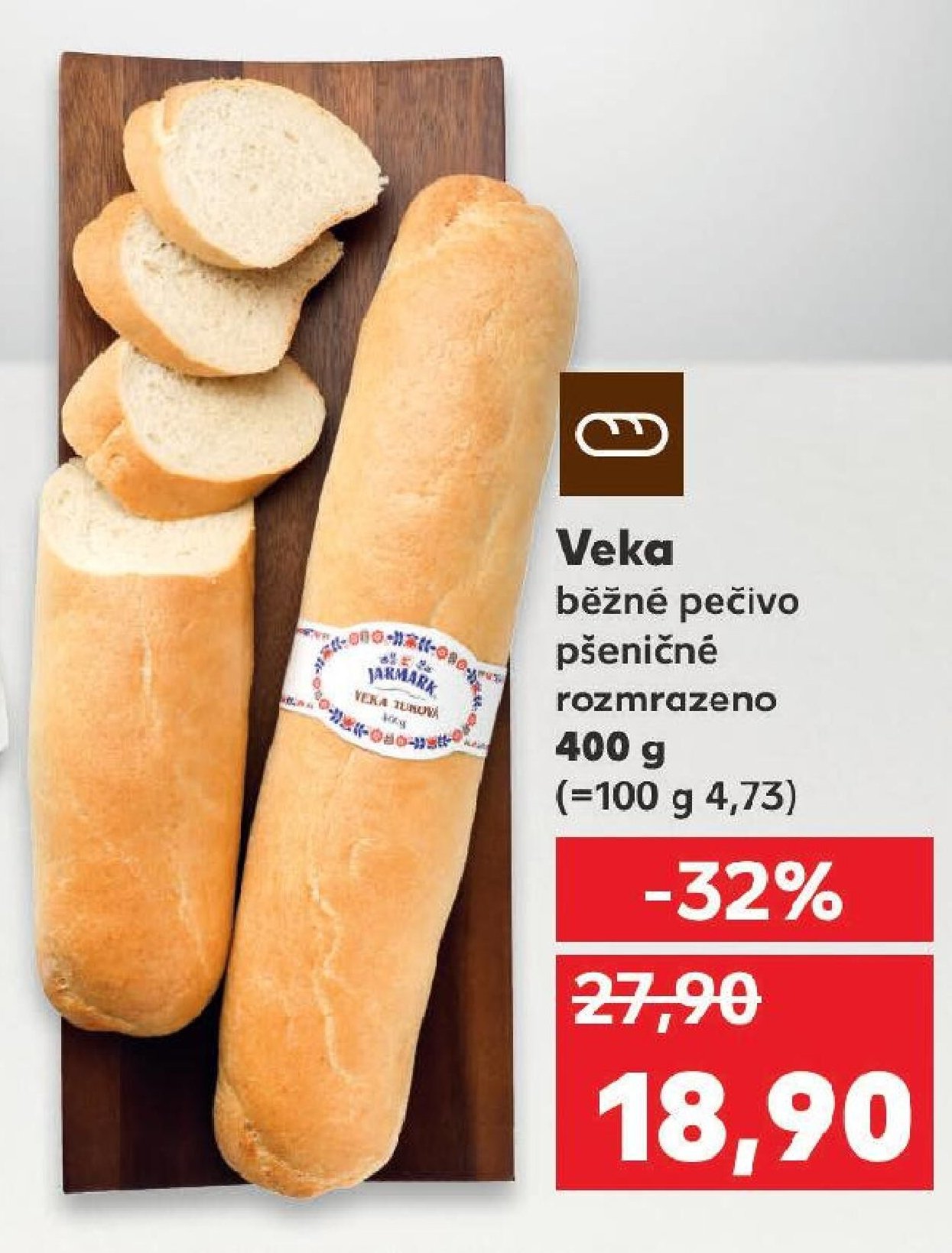 Veka běžné pečivo pšeničné rozmrazeno 400 g