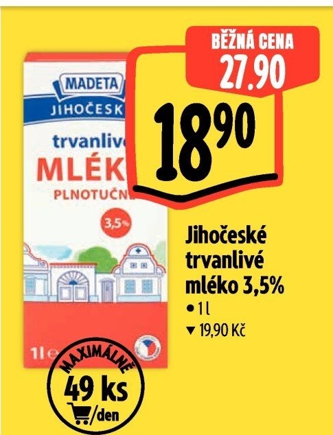 Mléko trvanlivé Jihočeské Madeta - 3,5% plnotučné