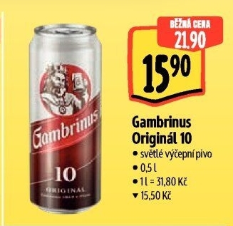 Pivo světlé výčepní Originál 10° Gambrinus